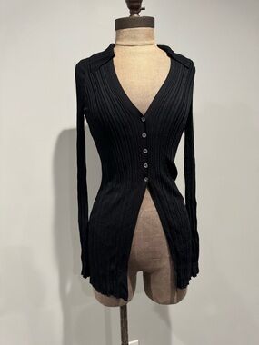 Urban Outfitters Classic Black Ribbed Button-Front Women’s Sweater Cardigan